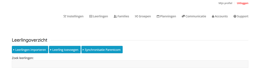 Leerlingoverzicht met de knop Synchronisatie ParentCom