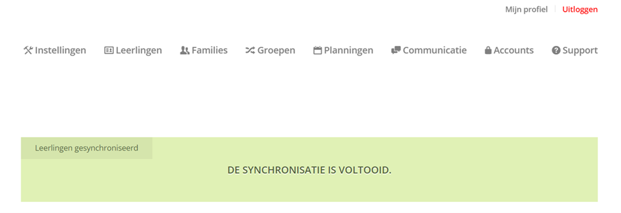Melding: de synchronisatie is voltooid