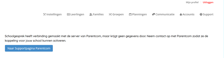 Melding wanneer de koppeling nog niet actief is
